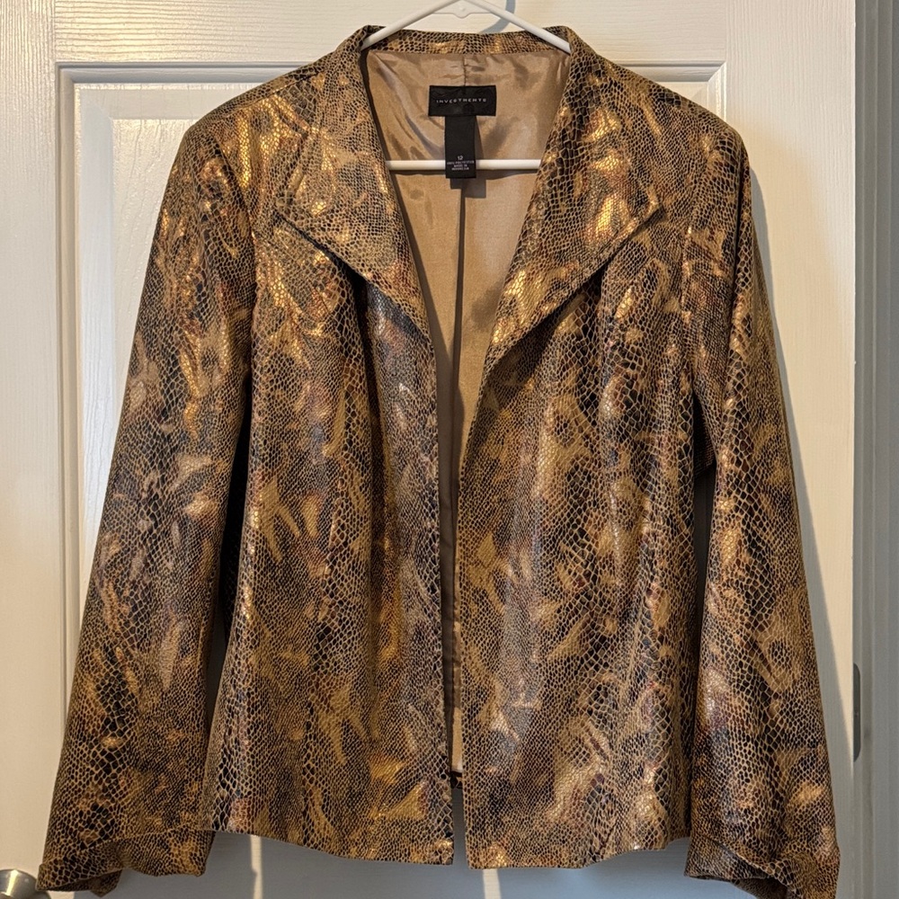 Investments Women’s Gold and Brown Snake Print Blazer Size 12